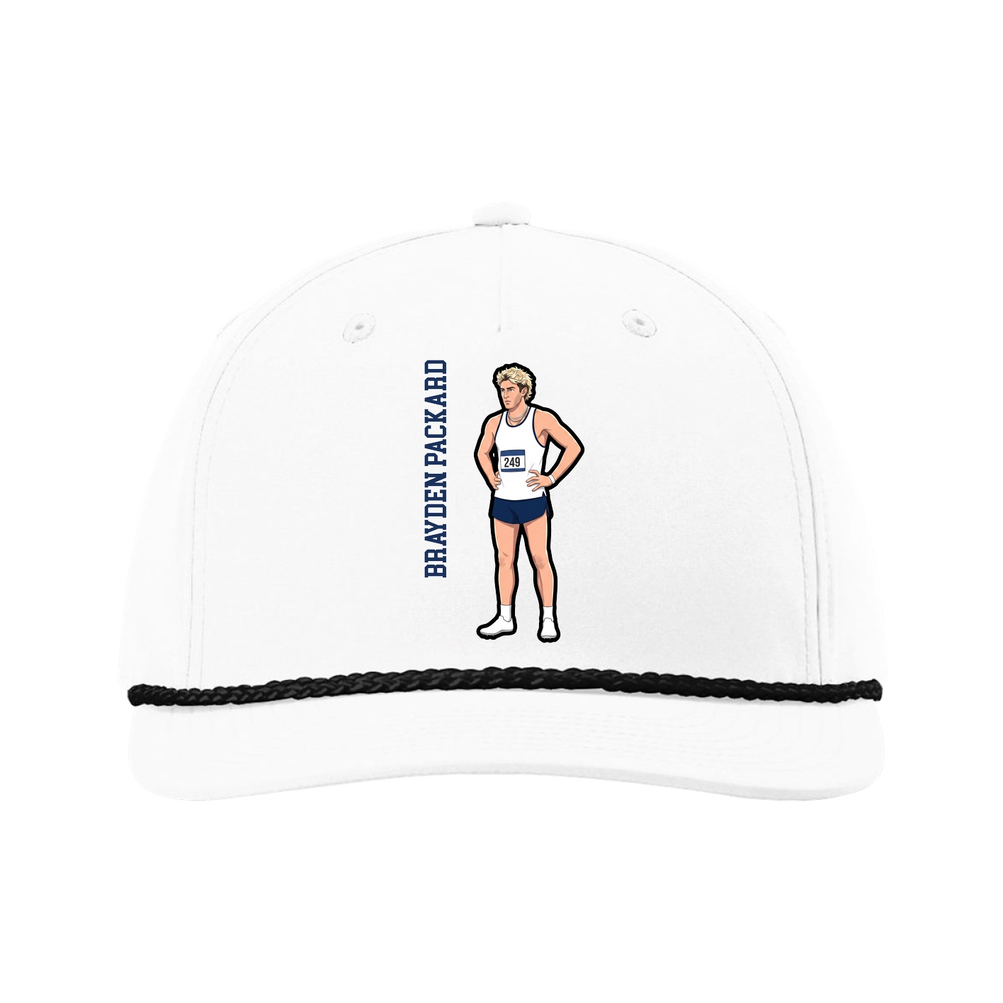 Five-Panel Classic Rope Cap — Name Vertical in White