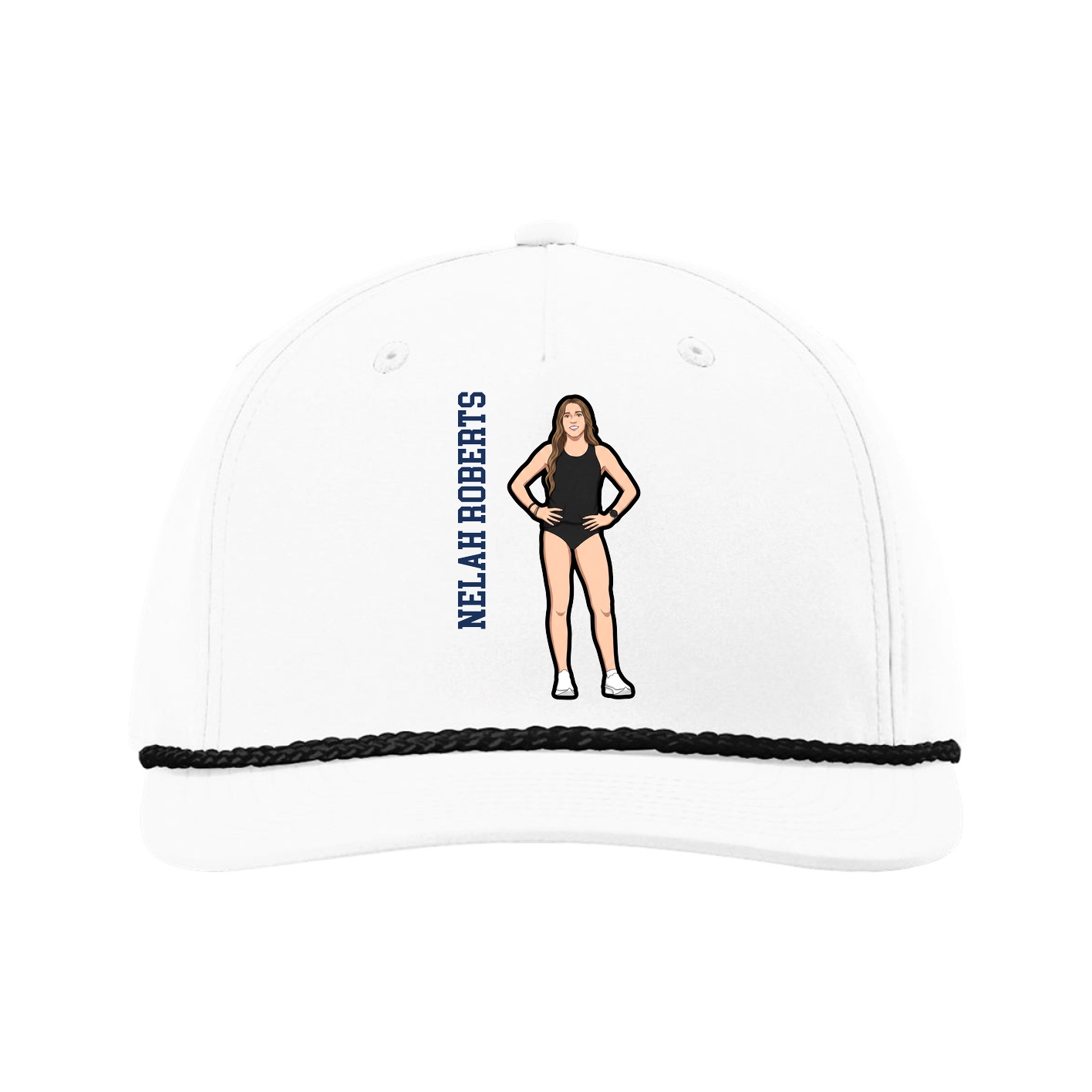 Five-Panel Classic Rope Cap — Name Vertical in White