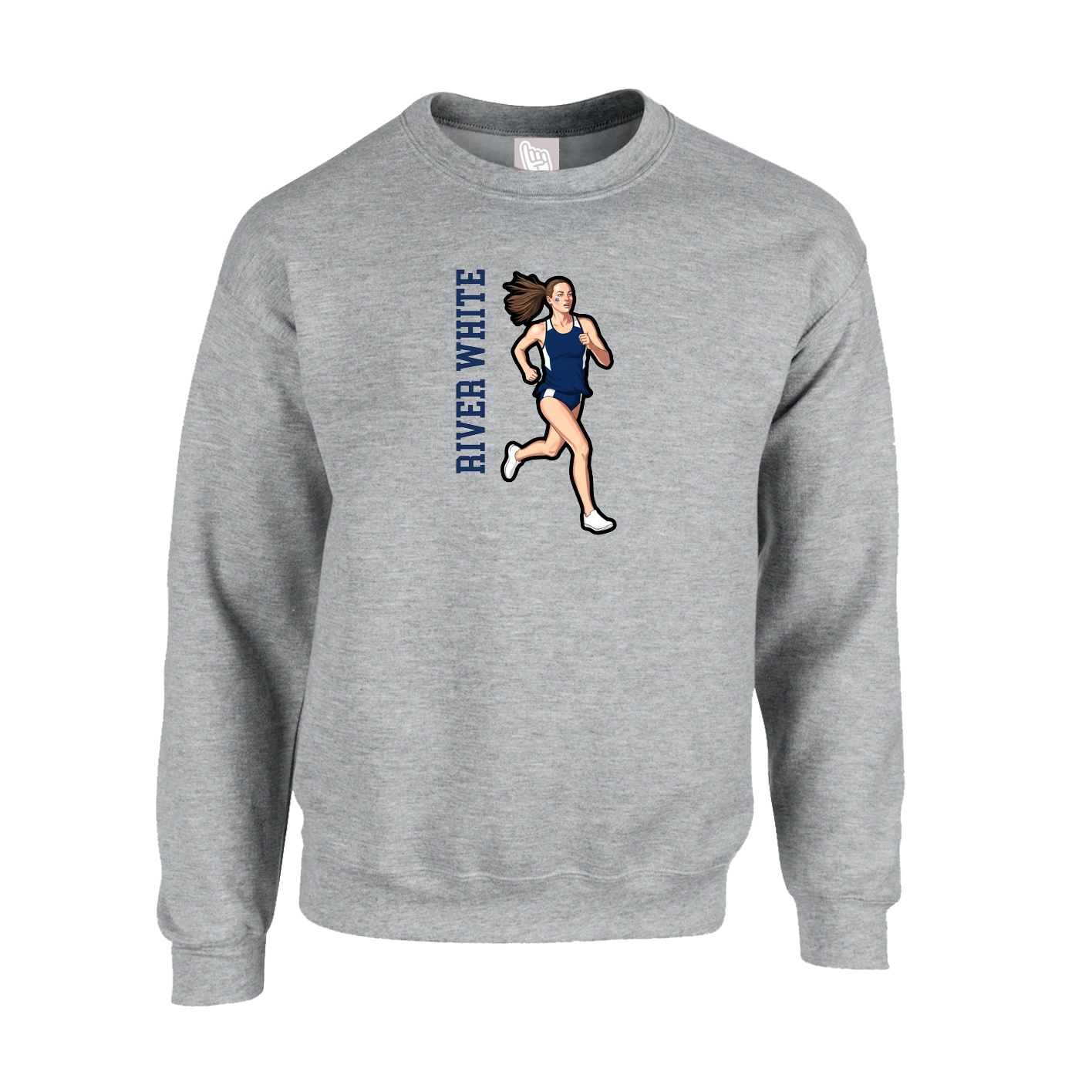 Fleece Crew — Name Vertical in Grey