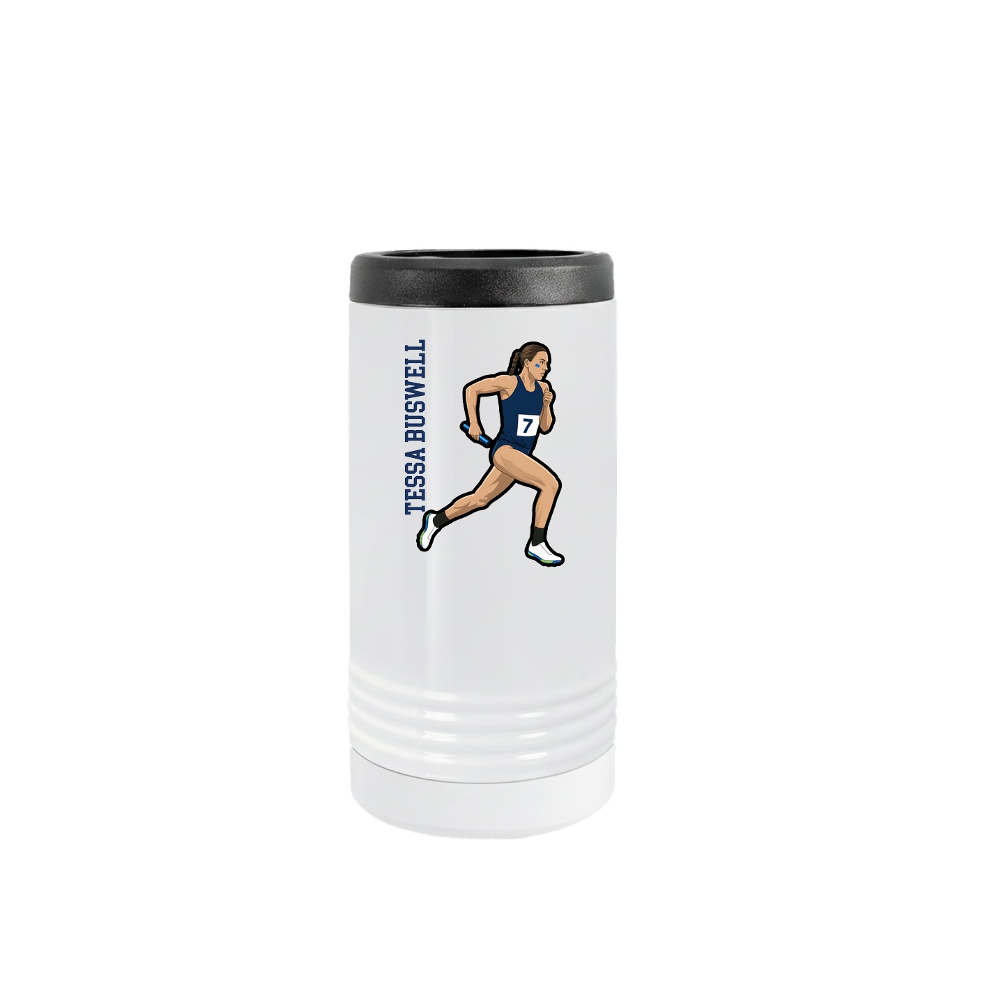 Slim Beverage Holder — Name Vertical in White