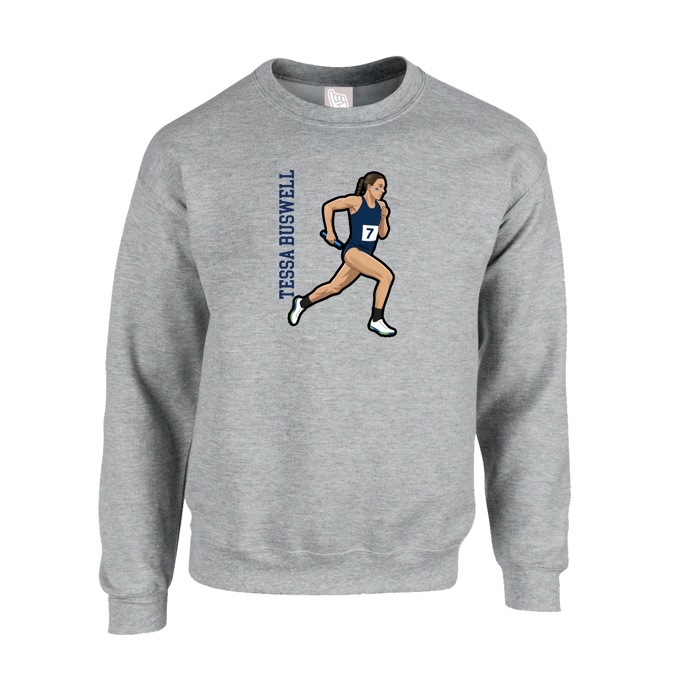 Fleece Crew — Name Vertical in Grey