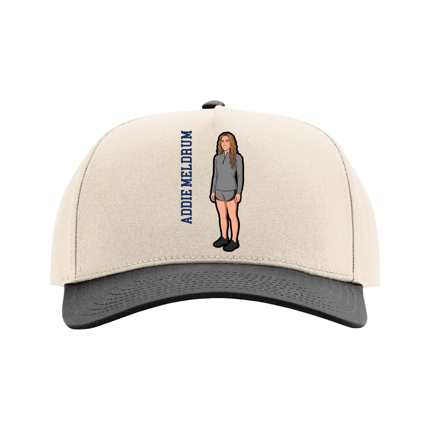 Full Fabric Five-Panel Champ Cap — Name Vertical in Cream/Black