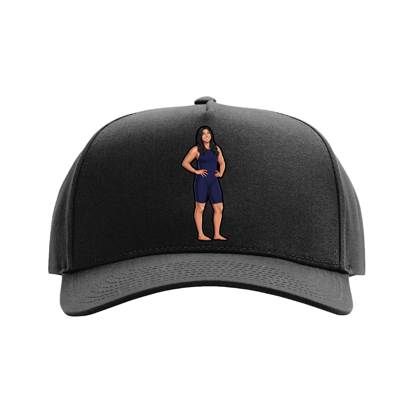 Full Fabric Five-Panel Champ Cap — Name Vertical in Black