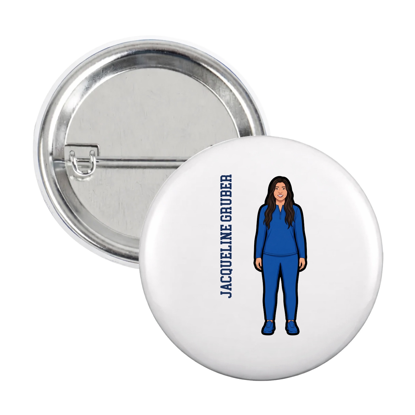 Game Day Button — Name Vertical in White