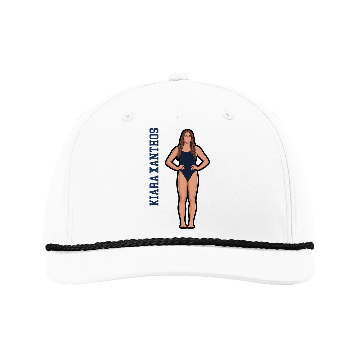 Five-Panel Classic Rope Cap — Name Vertical in White