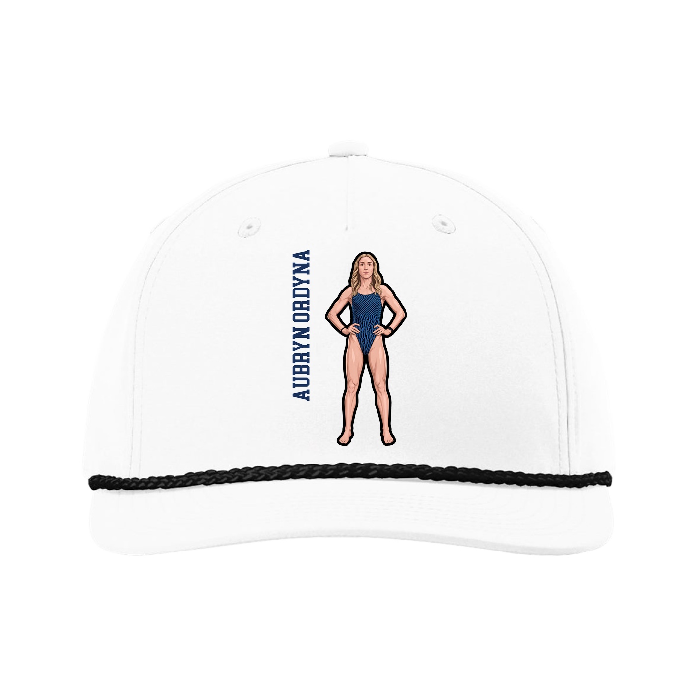Five-Panel Classic Rope Cap — Name Vertical in White