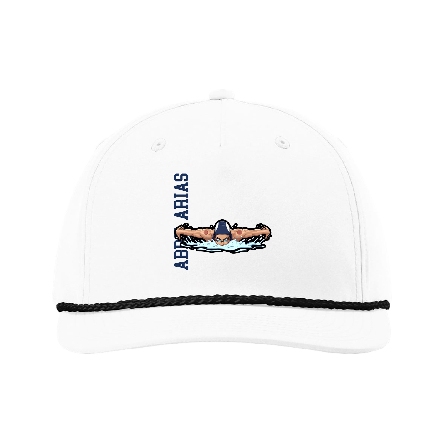 Five-Panel Classic Rope Cap — Name Vertical in White
