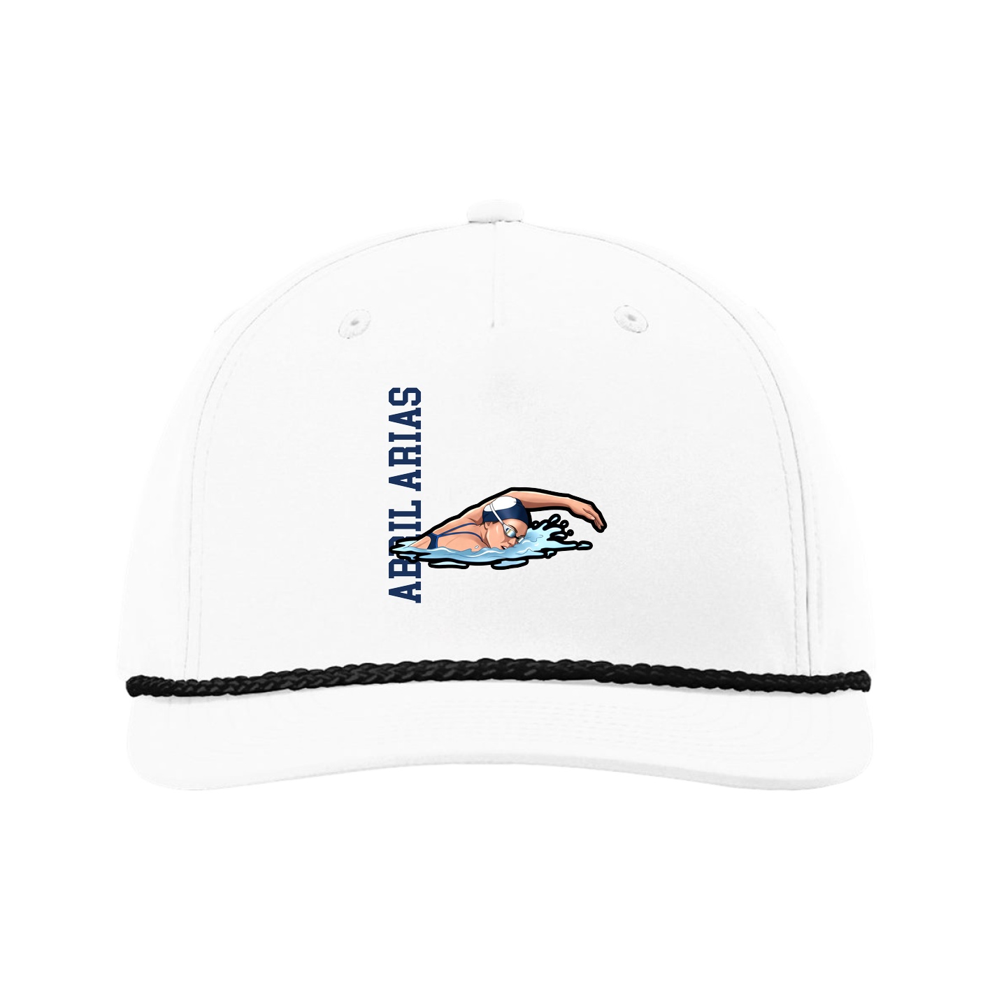 Five-Panel Classic Rope Cap — Name Vertical in White