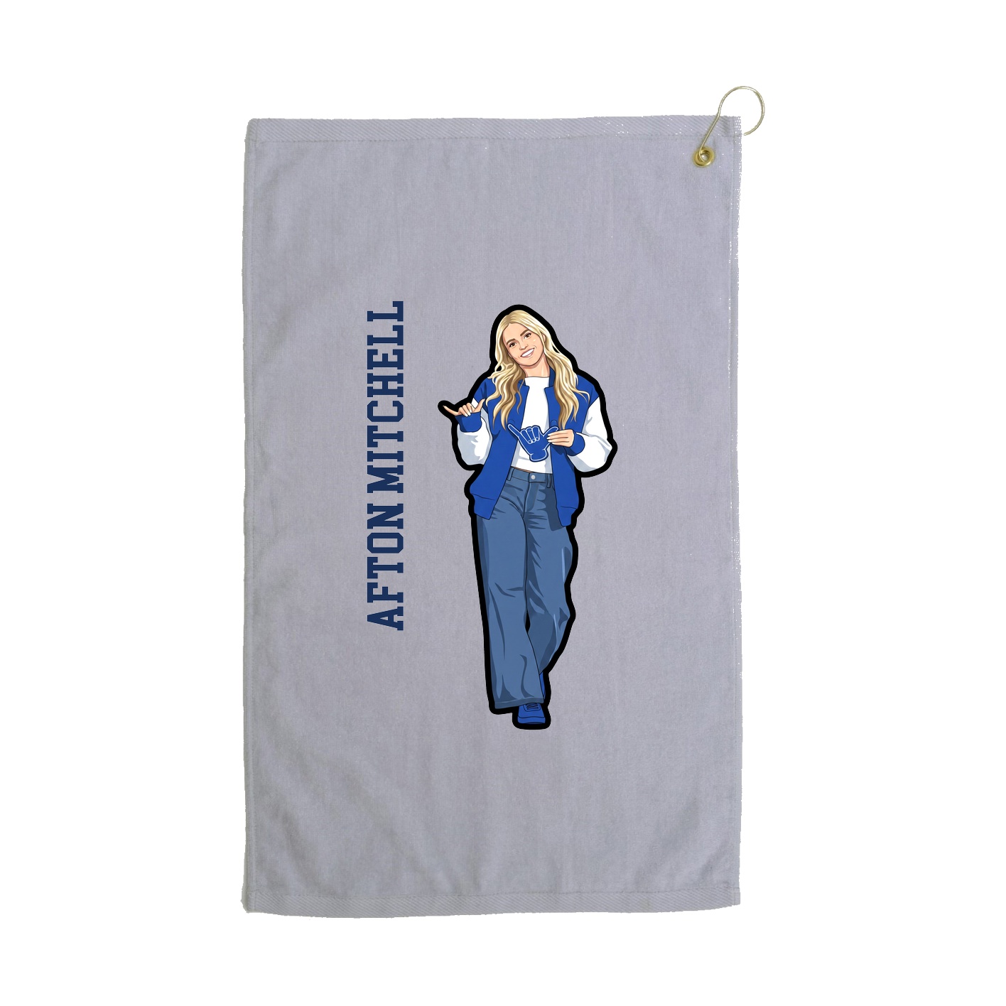 Golf Towel — Name Vertical in Grey