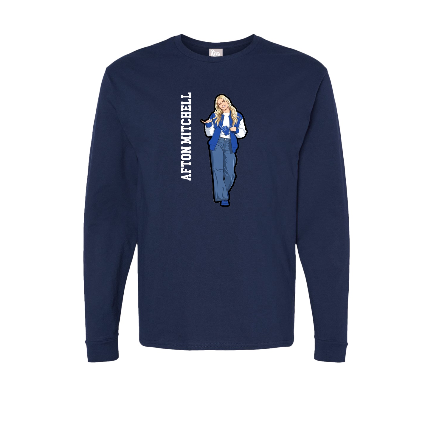 Long Sleeve Tee — Name Vertical in Navy
