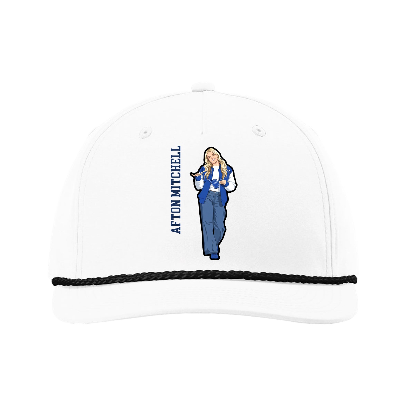 Five-Panel Classic Rope Cap — Name Vertical in White