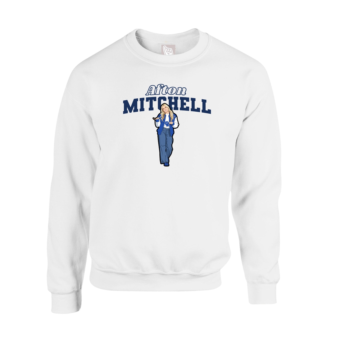 Fleece Crew — Name Arch in White