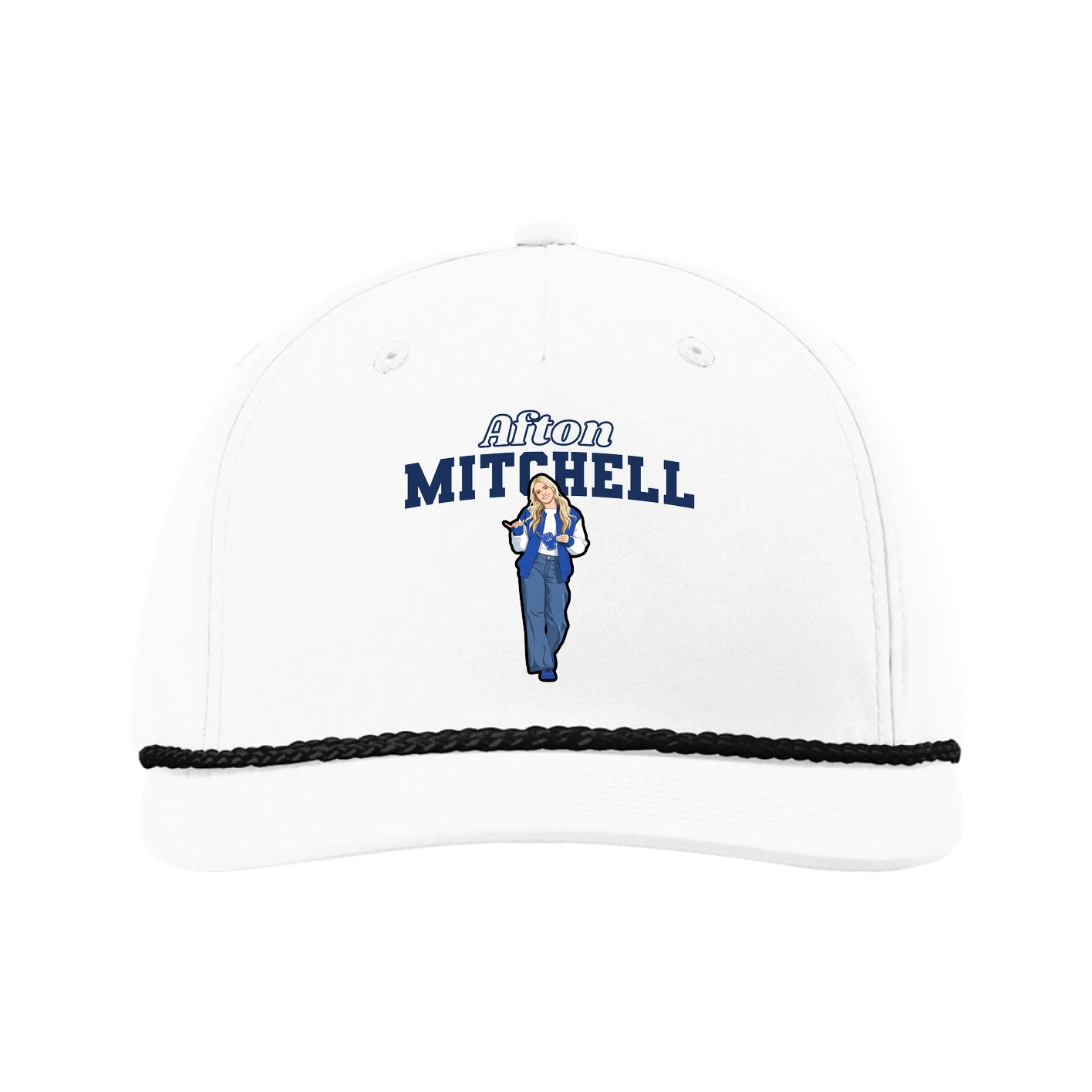 Five-Panel Classic Rope Cap — Name Arch in White
