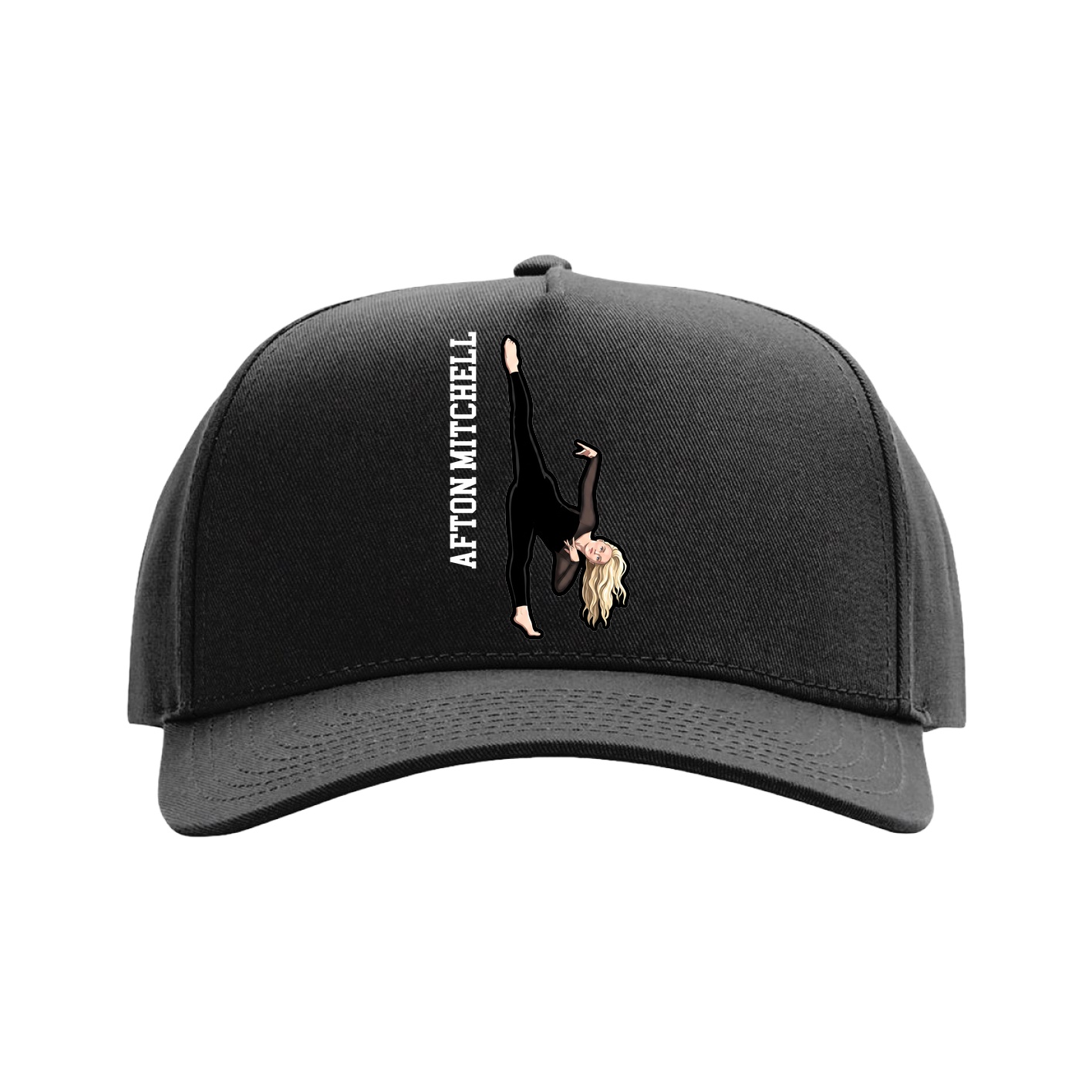 Full Fabric Five-Panel Champ Cap — Name Vertical in Black