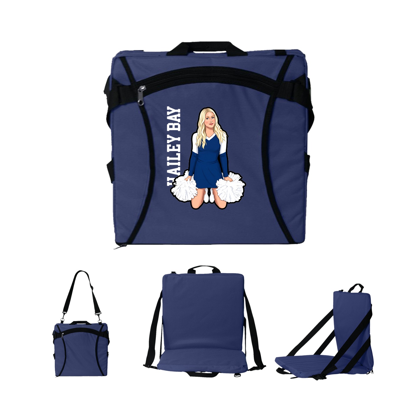 Folding Stadium Seat — Name Vertical in Navy
