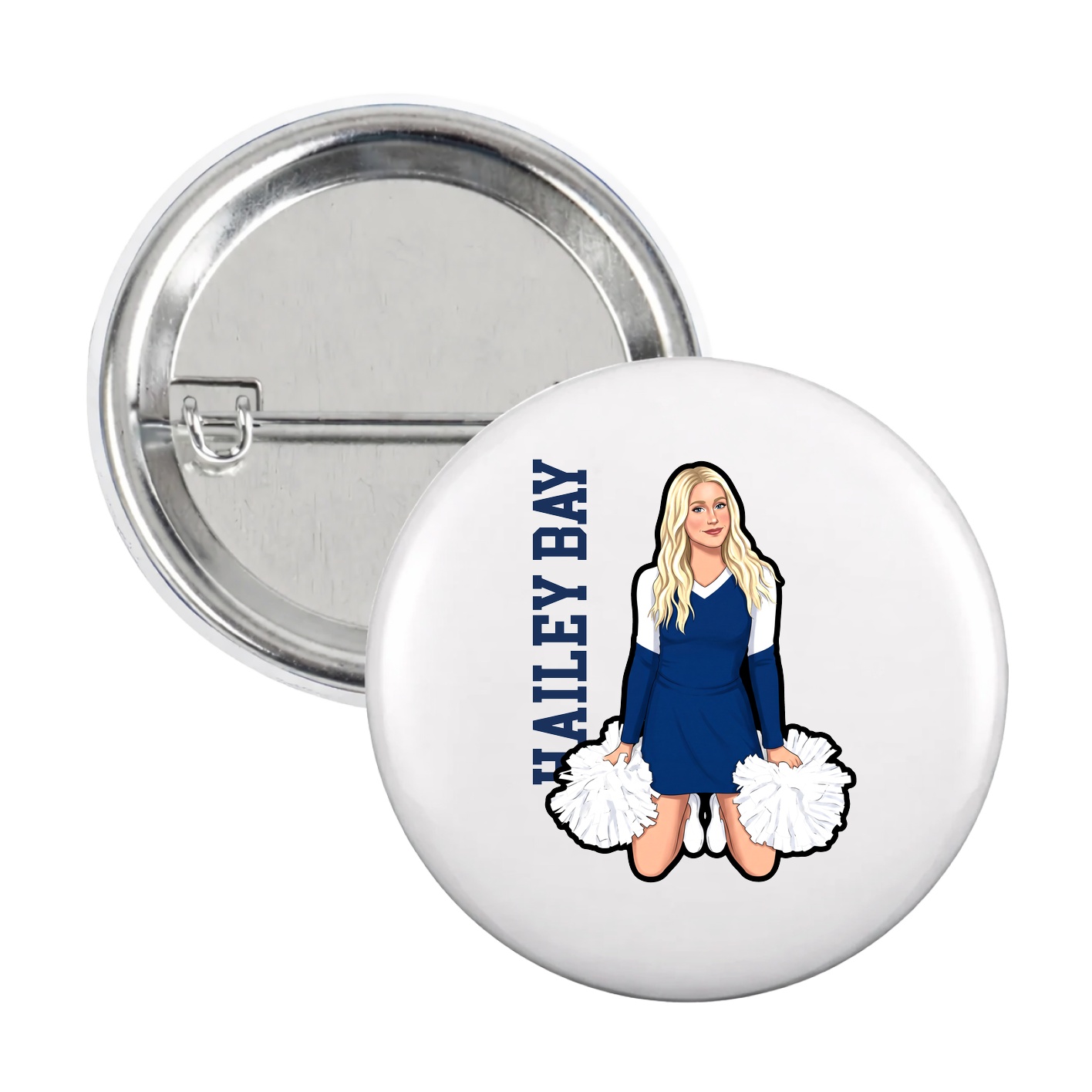 Game Day Button — Name Vertical in White