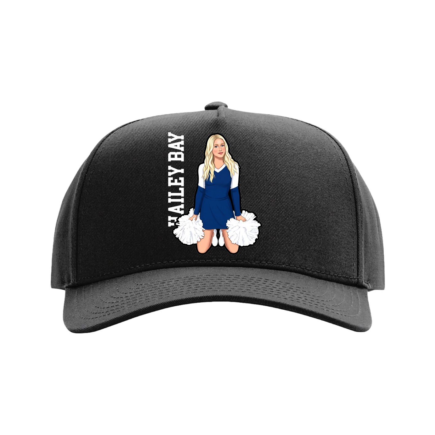 Full Fabric Five-Panel Champ Cap — Name Vertical in Black