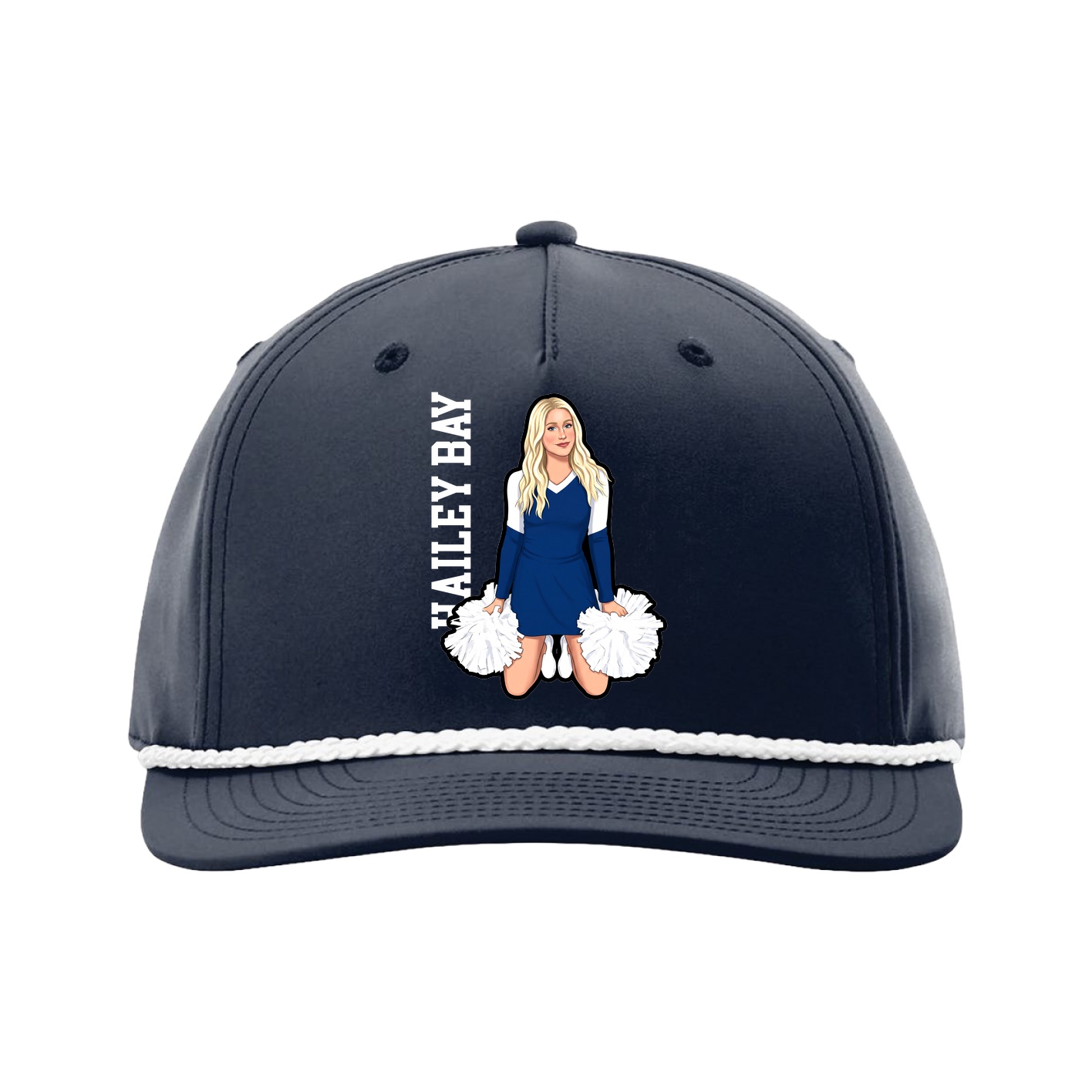 Five-Panel Classic Rope Cap — Name Vertical in Navy