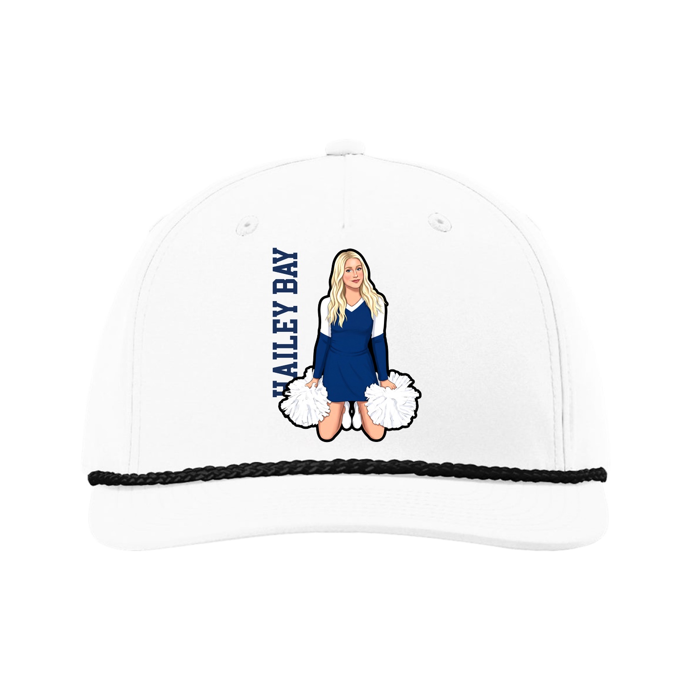 Five-Panel Classic Rope Cap — Name Vertical in White