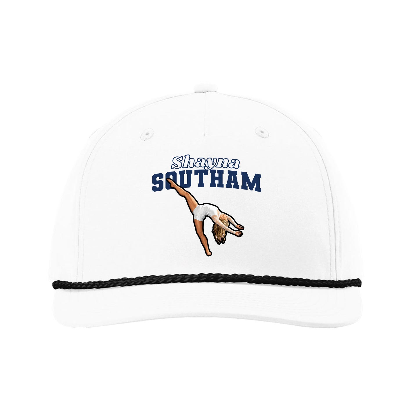 Five-Panel Classic Rope Cap — Name Arch in White