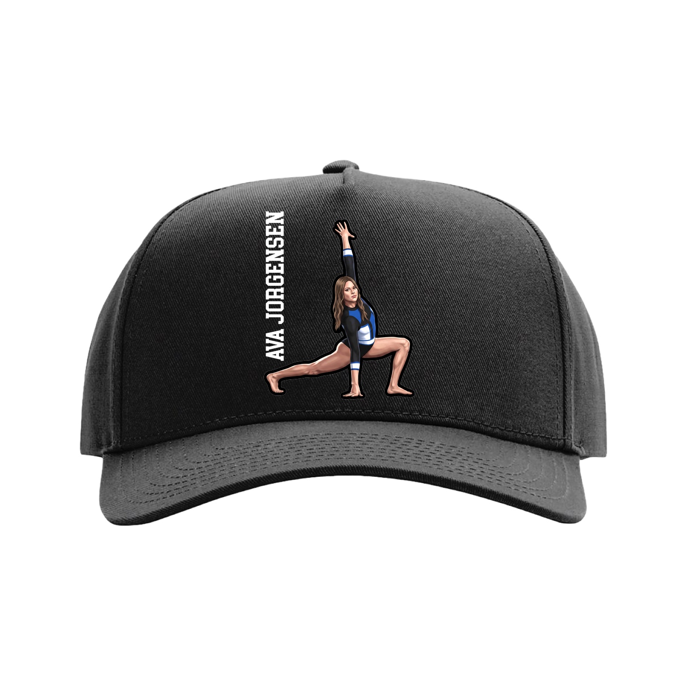 Full Fabric Five-Panel Champ Cap — Name Vertical in Black