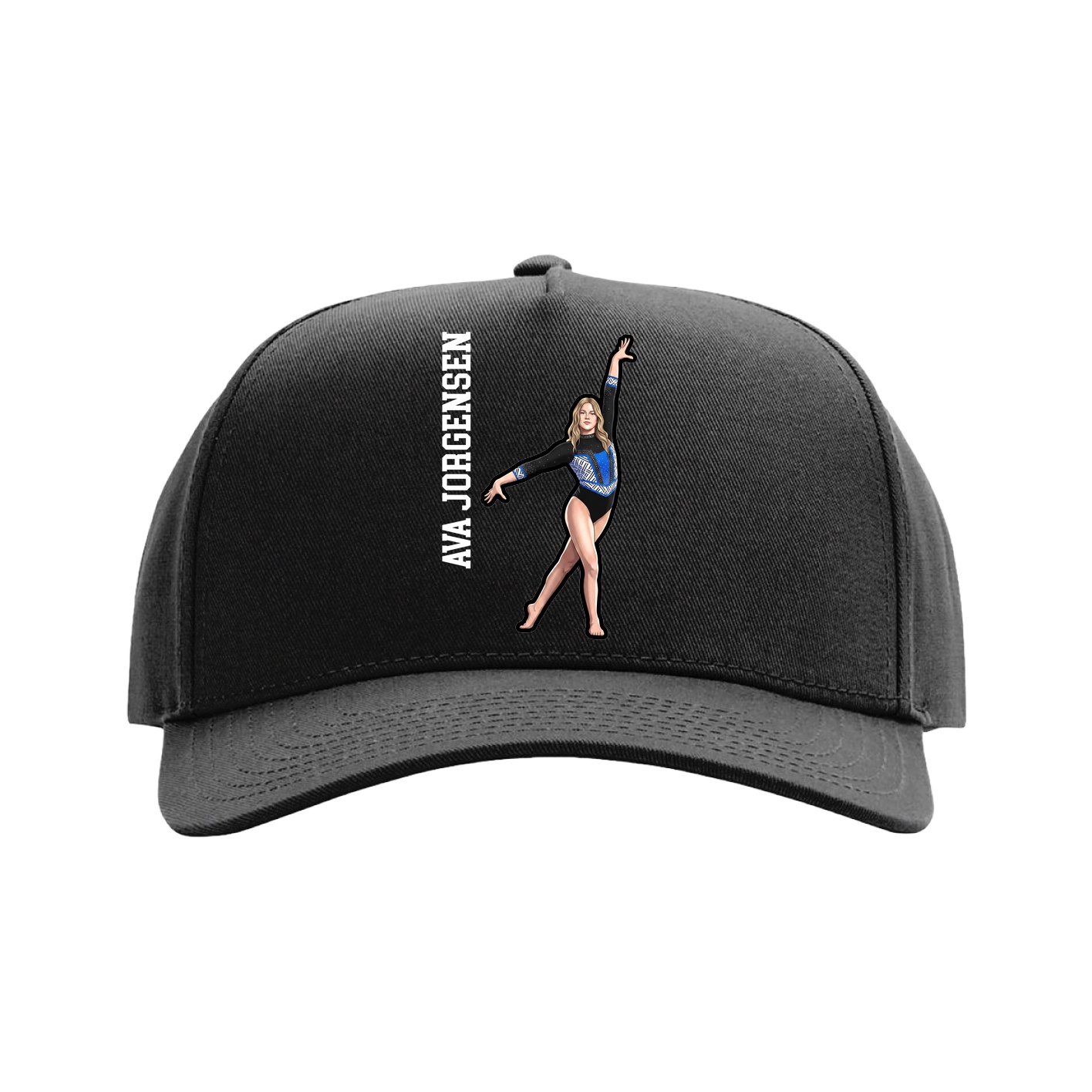Full Fabric Five-Panel Champ Cap — Name Vertical in Black