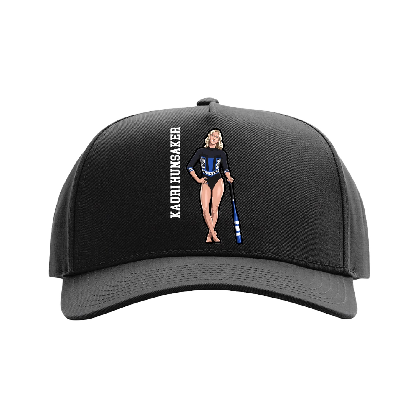 Full Fabric Five-Panel Champ Cap — Name Vertical in Black