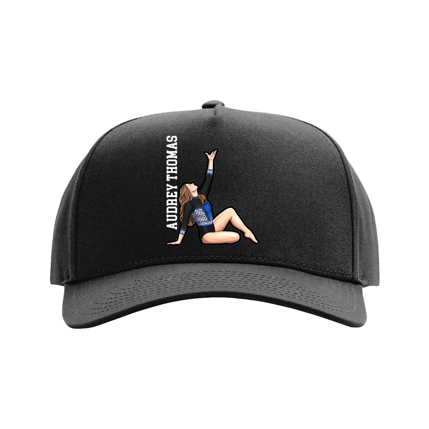 Full Fabric Five-Panel Champ Cap — Name Vertical in Black