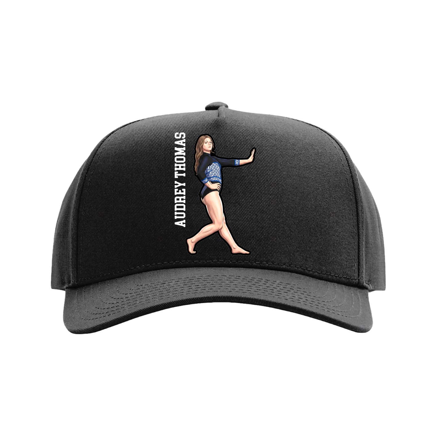 Full Fabric Five-Panel Champ Cap — Name Vertical in Black