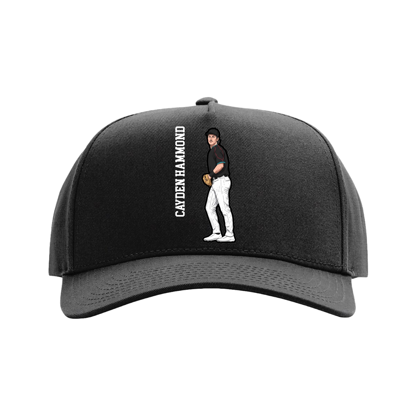 Full Fabric Five-Panel Champ Cap — Name Vertical in Black