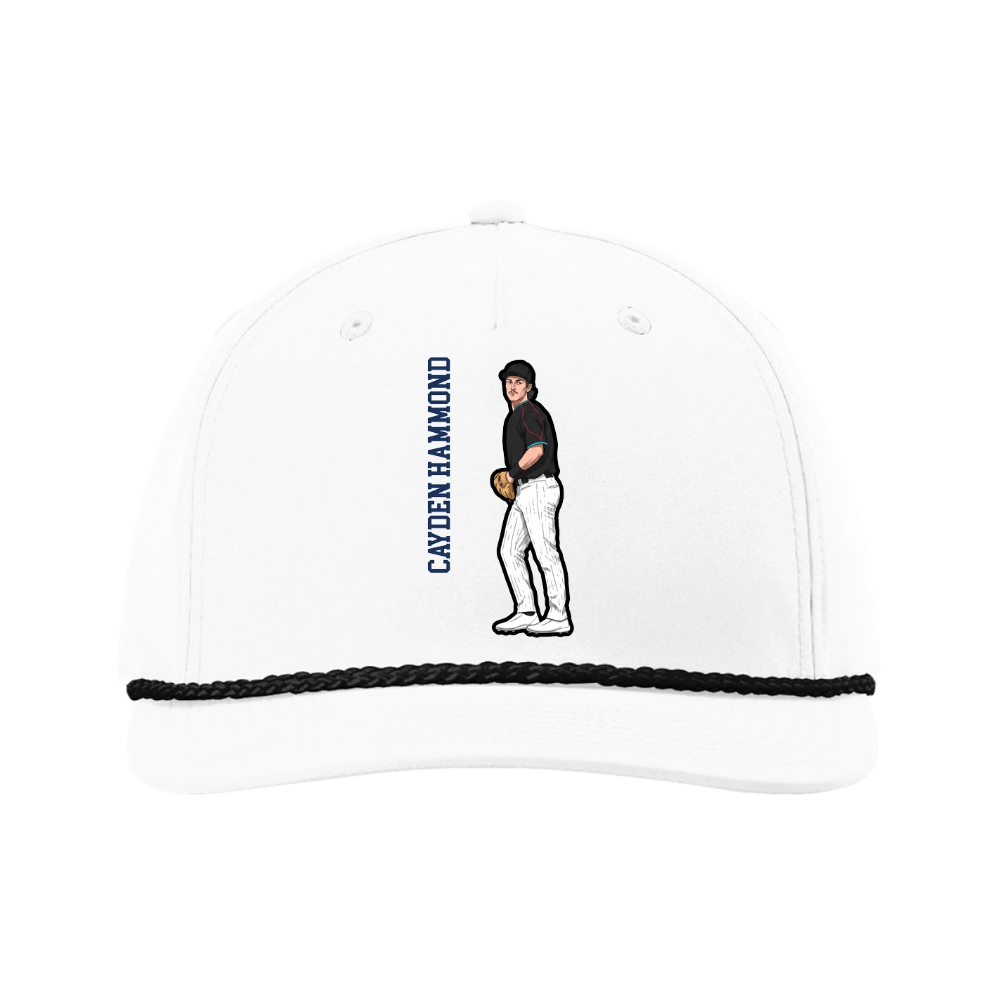 Five-Panel Classic Rope Cap — Name Vertical in White