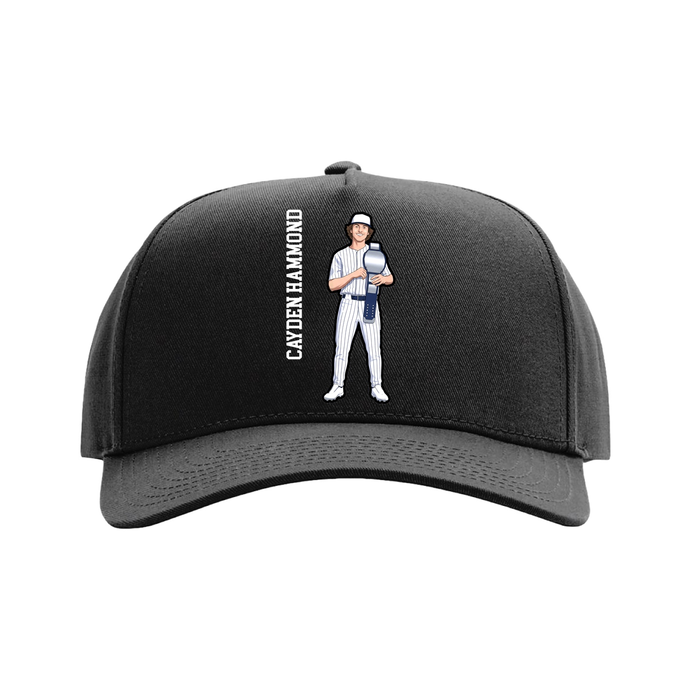 Full Fabric Five-Panel Champ Cap — Name Vertical in Black