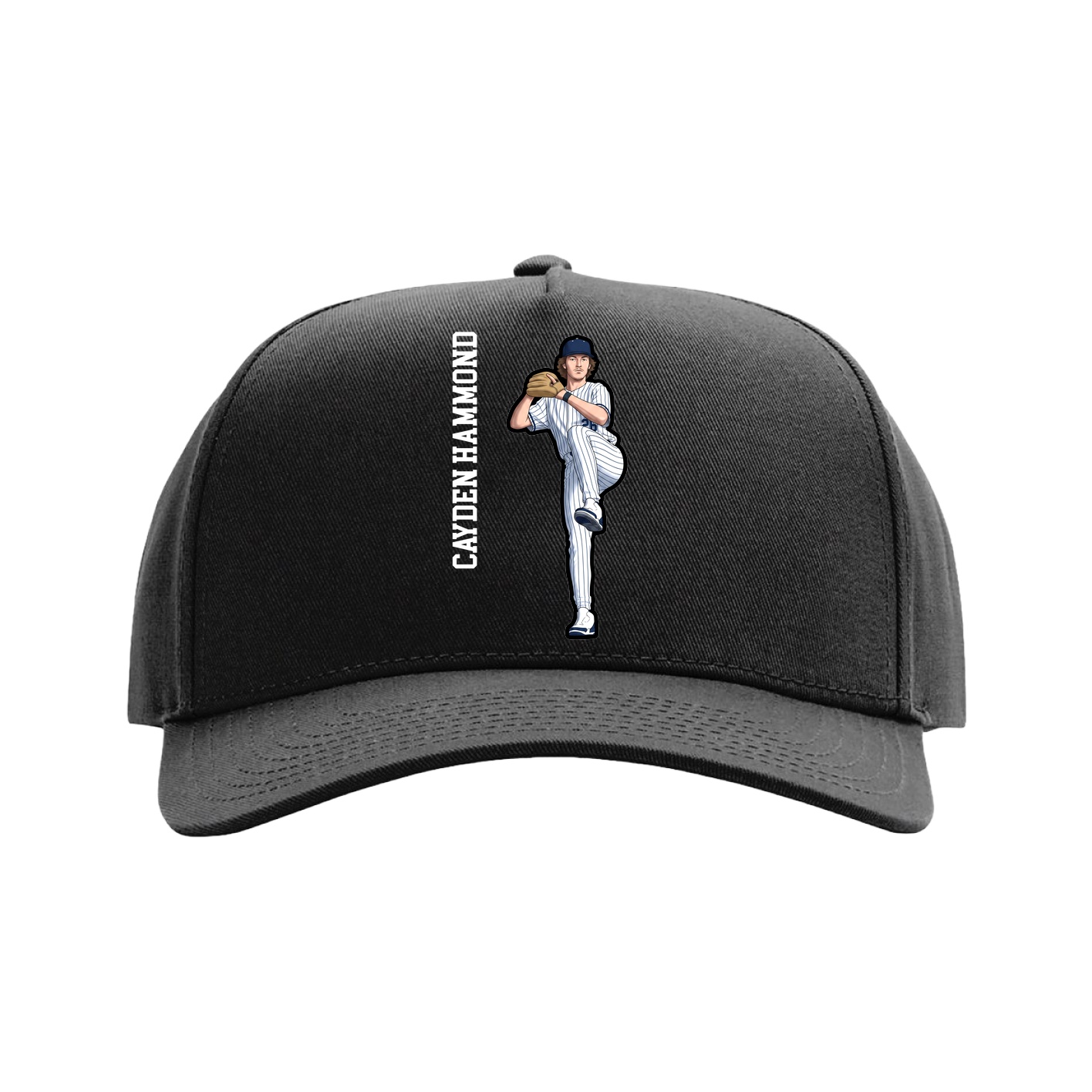 Full Fabric Five-Panel Champ Cap — Name Vertical in Black