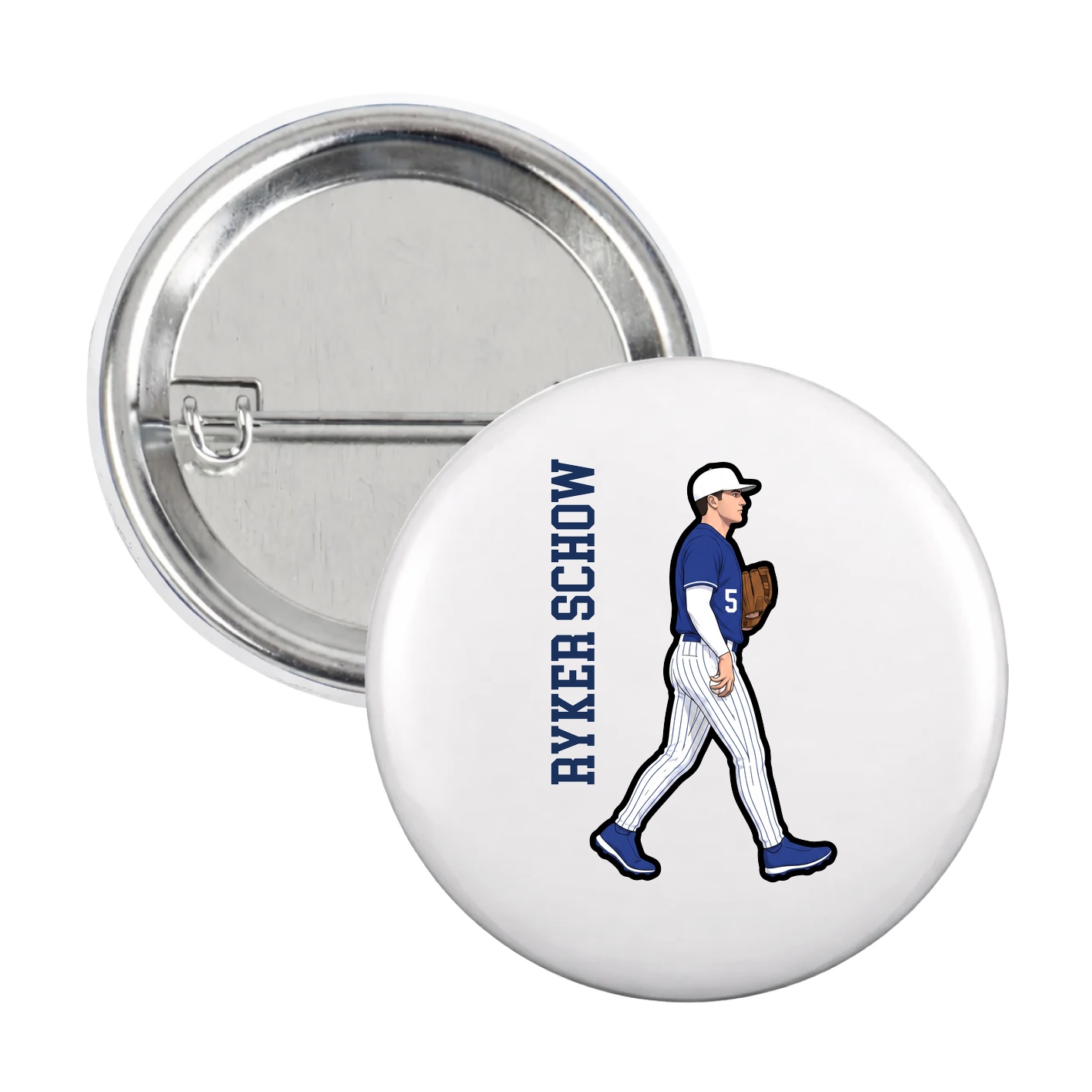 Game Day Button — Name Vertical in White