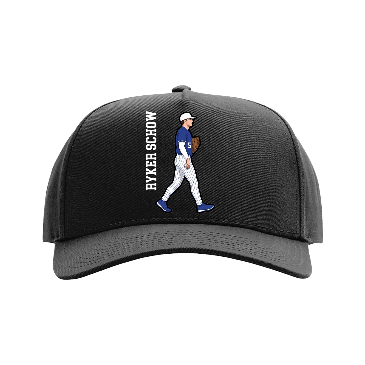 Full Fabric Five-Panel Champ Cap — Name Vertical in Black