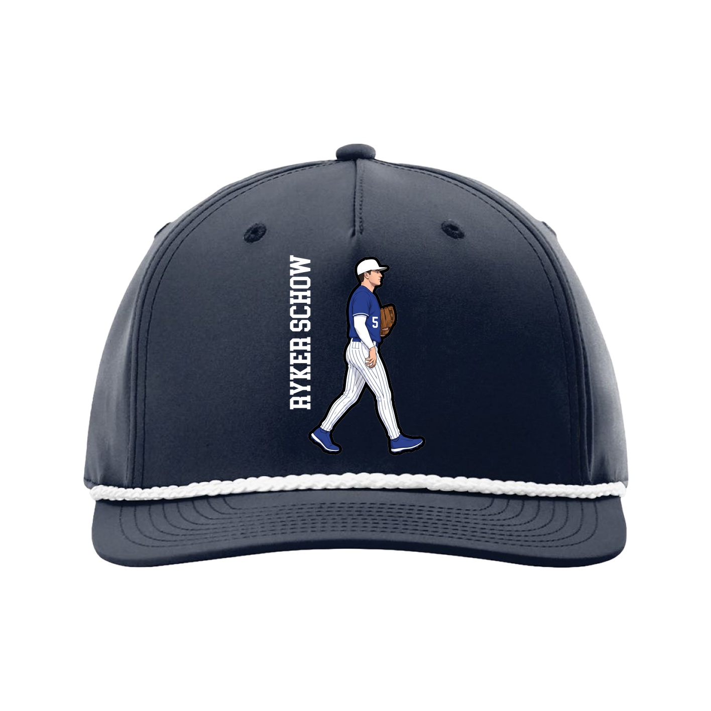 Five-Panel Classic Rope Cap — Name Vertical in Navy