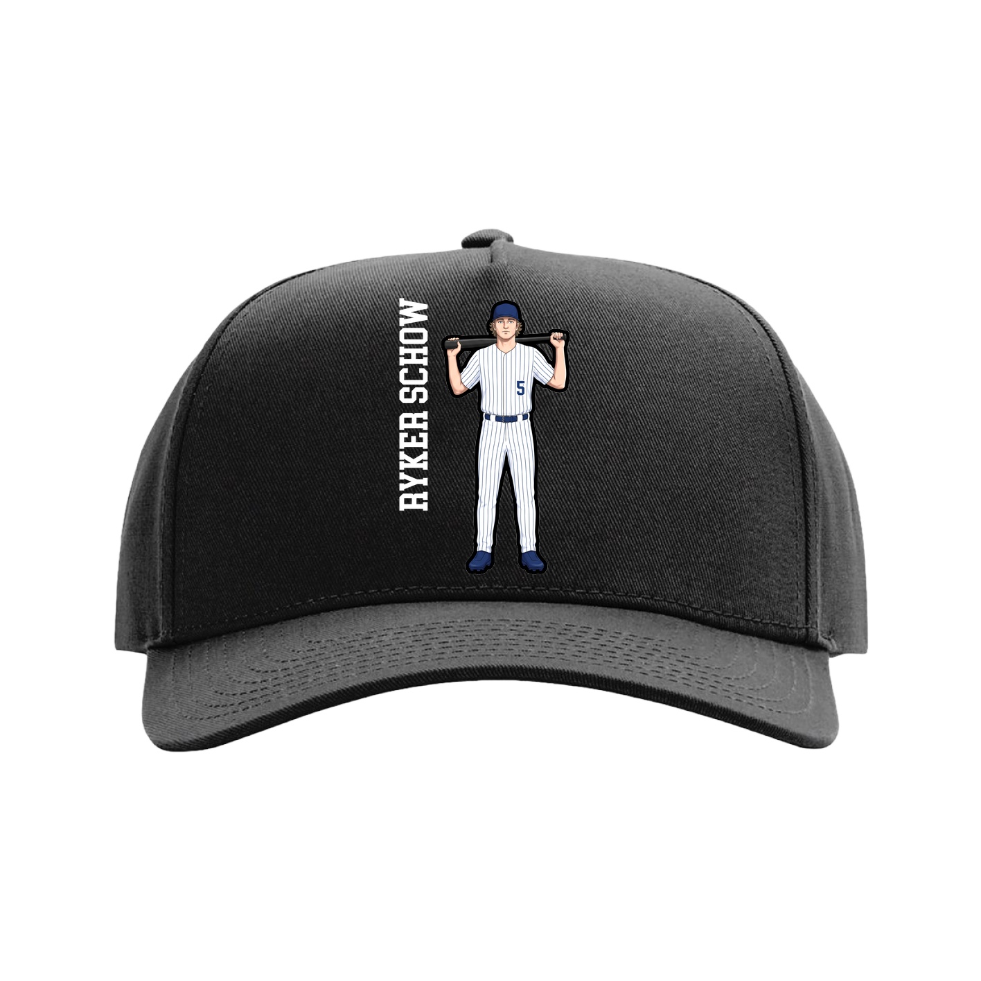 Full Fabric Five-Panel Champ Cap — Name Vertical in Black