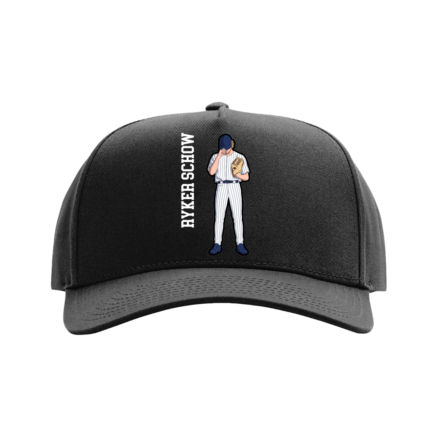 Full Fabric Five-Panel Champ Cap — Name Vertical in Black
