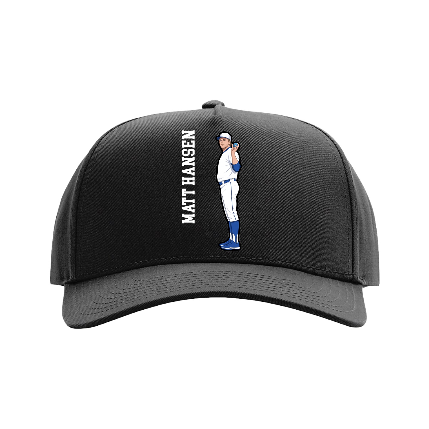 Full Fabric Five-Panel Champ Cap — Name Vertical in Black