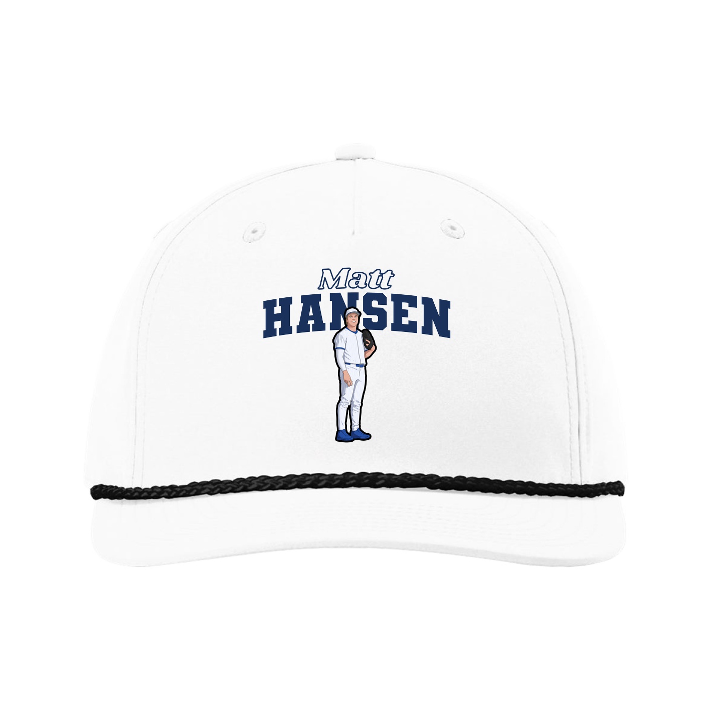 Five-Panel Classic Rope Cap — Name Arch in White