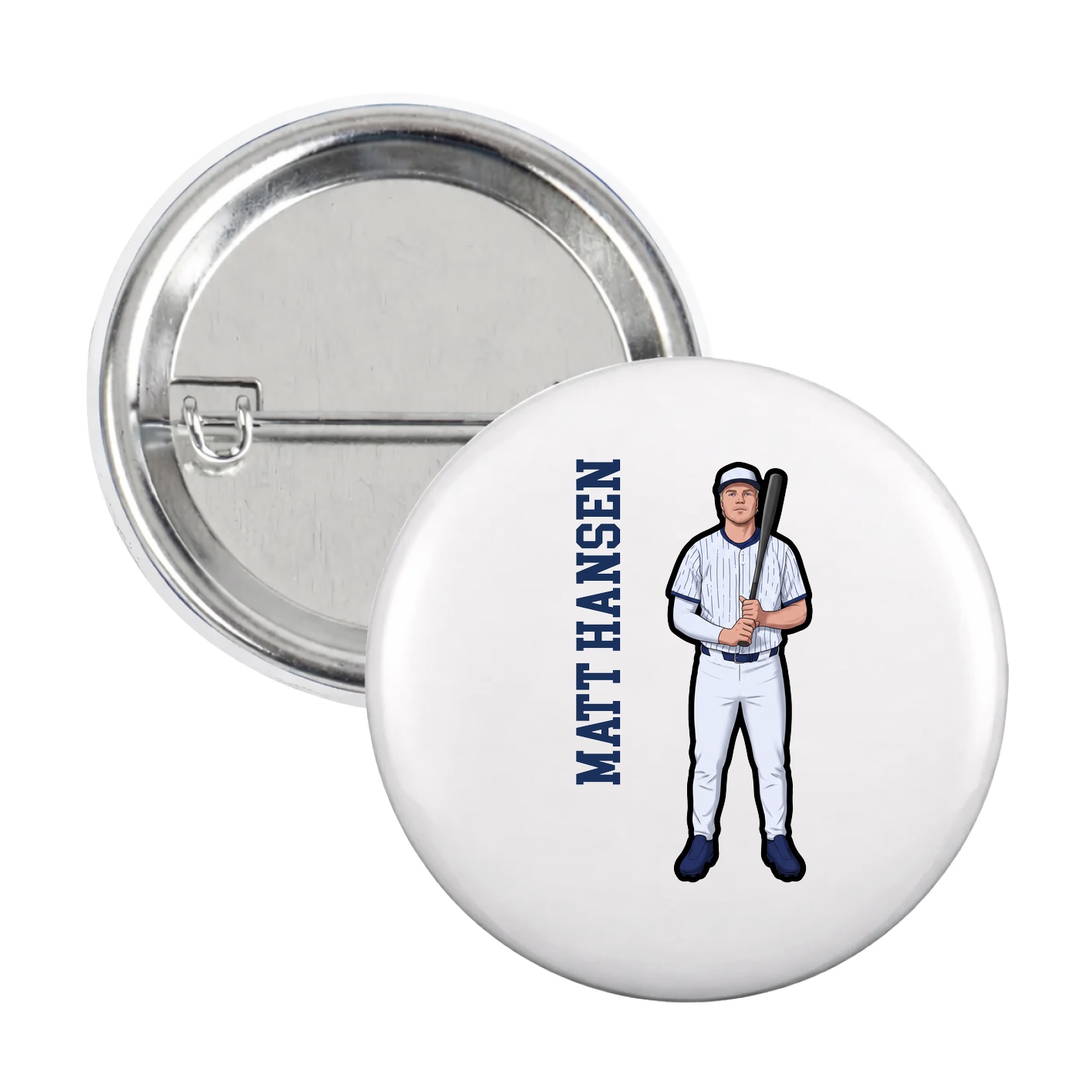 Game Day Button — Name Vertical in White