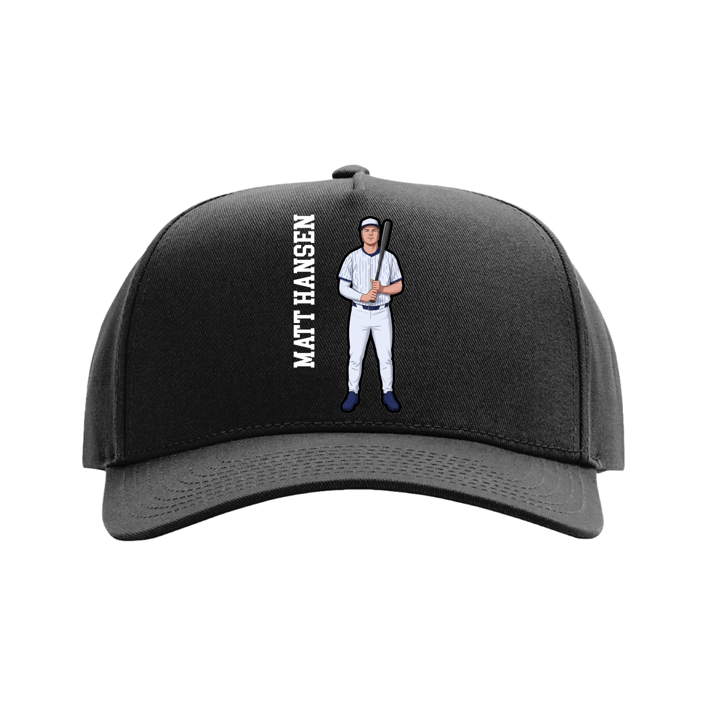Full Fabric Five-Panel Champ Cap — Name Vertical in Black