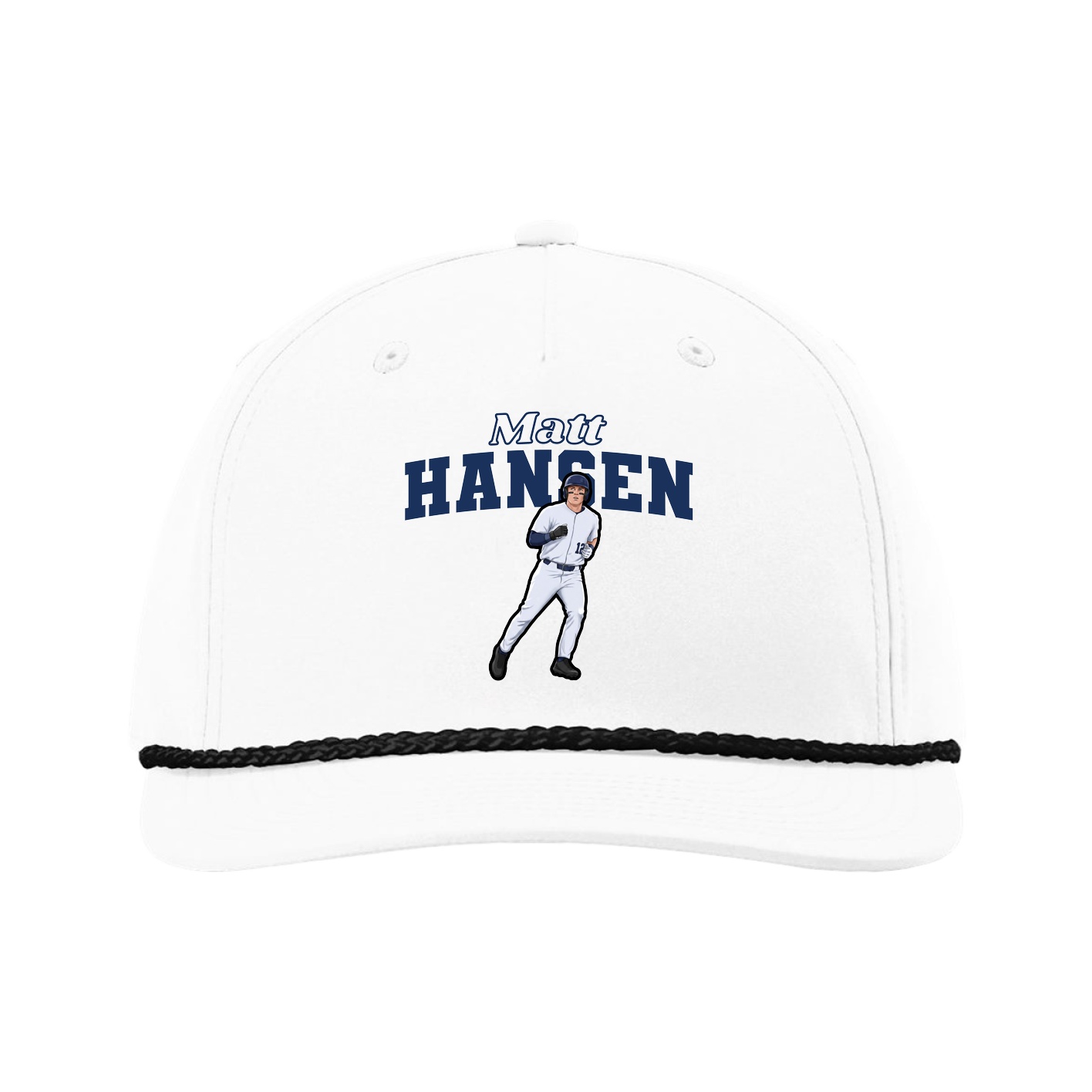 Five-Panel Classic Rope Cap — Name Arch in White