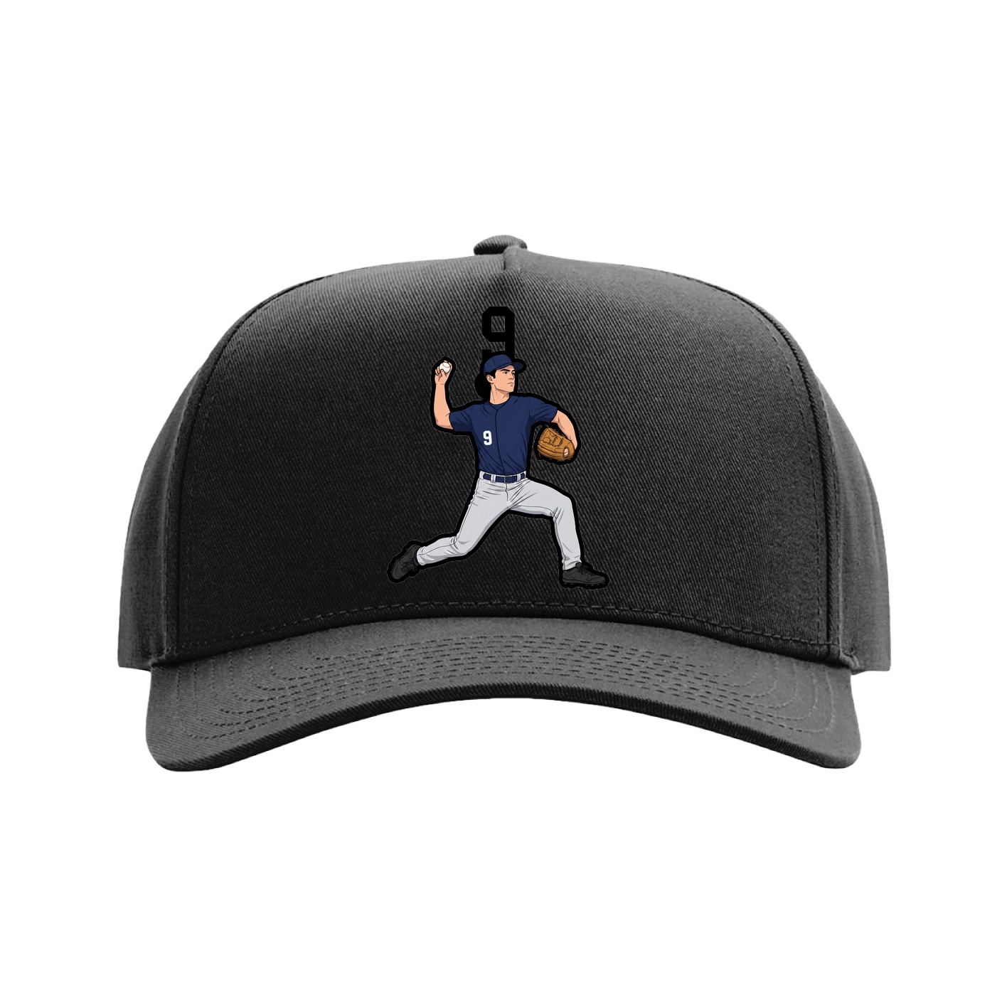Full Fabric Five-Panel Champ Cap — Number Top in Black