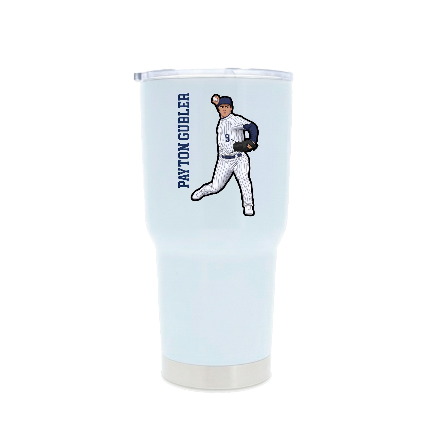30oz Stainless Steel Tumbler — Name Vertical in White