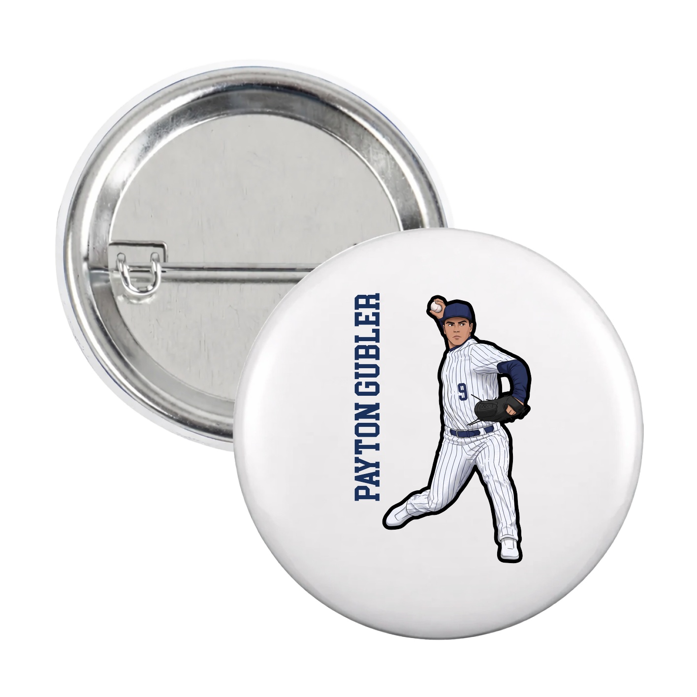Game Day Button — Name Vertical in White