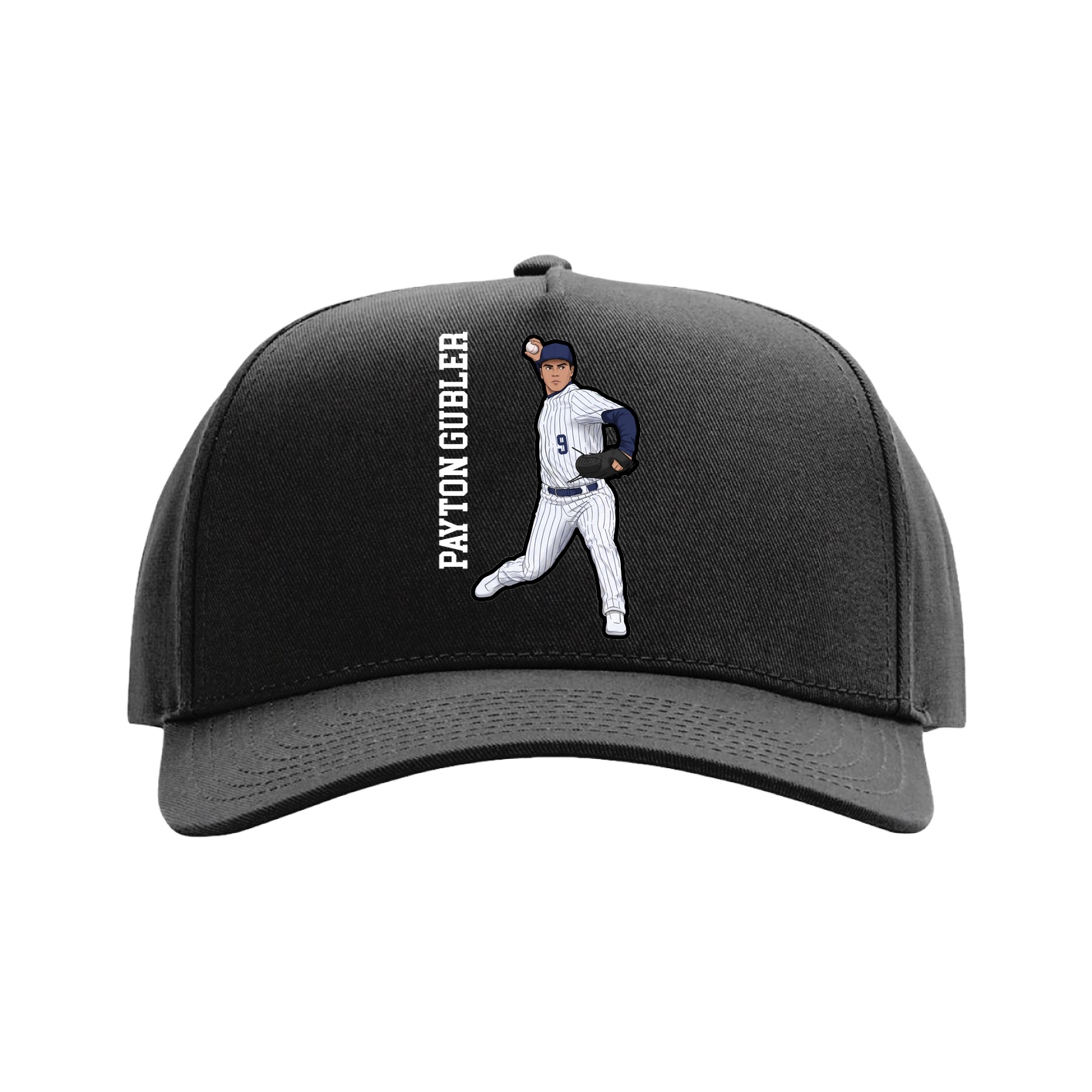 Full Fabric Five-Panel Champ Cap — Name Vertical in Black