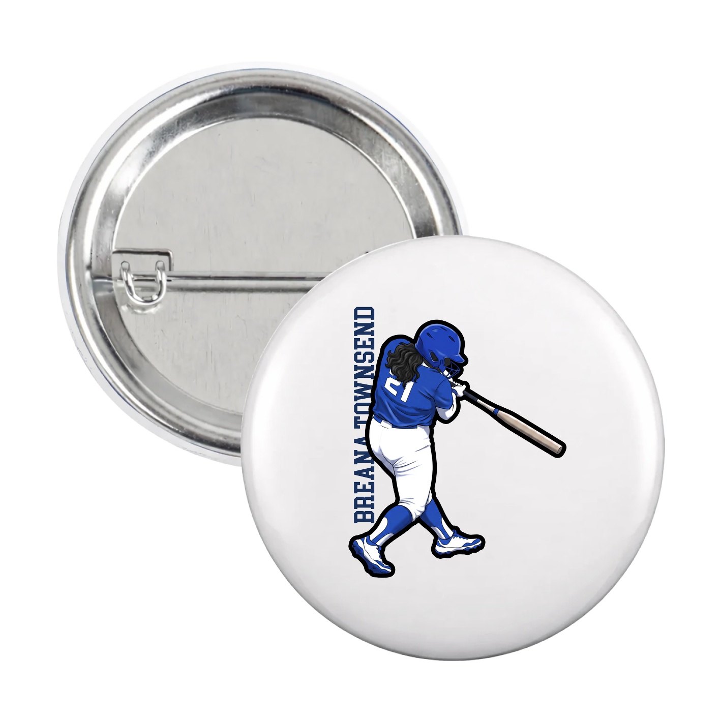 Game Day Button — Name Vertical in White