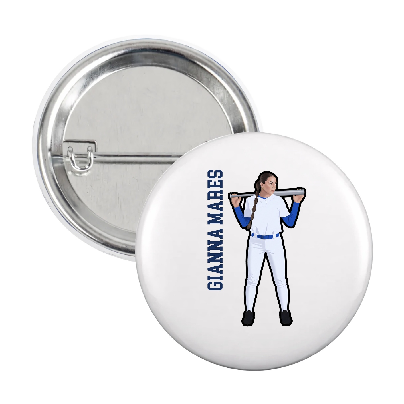 Game Day Button — Name Vertical in White