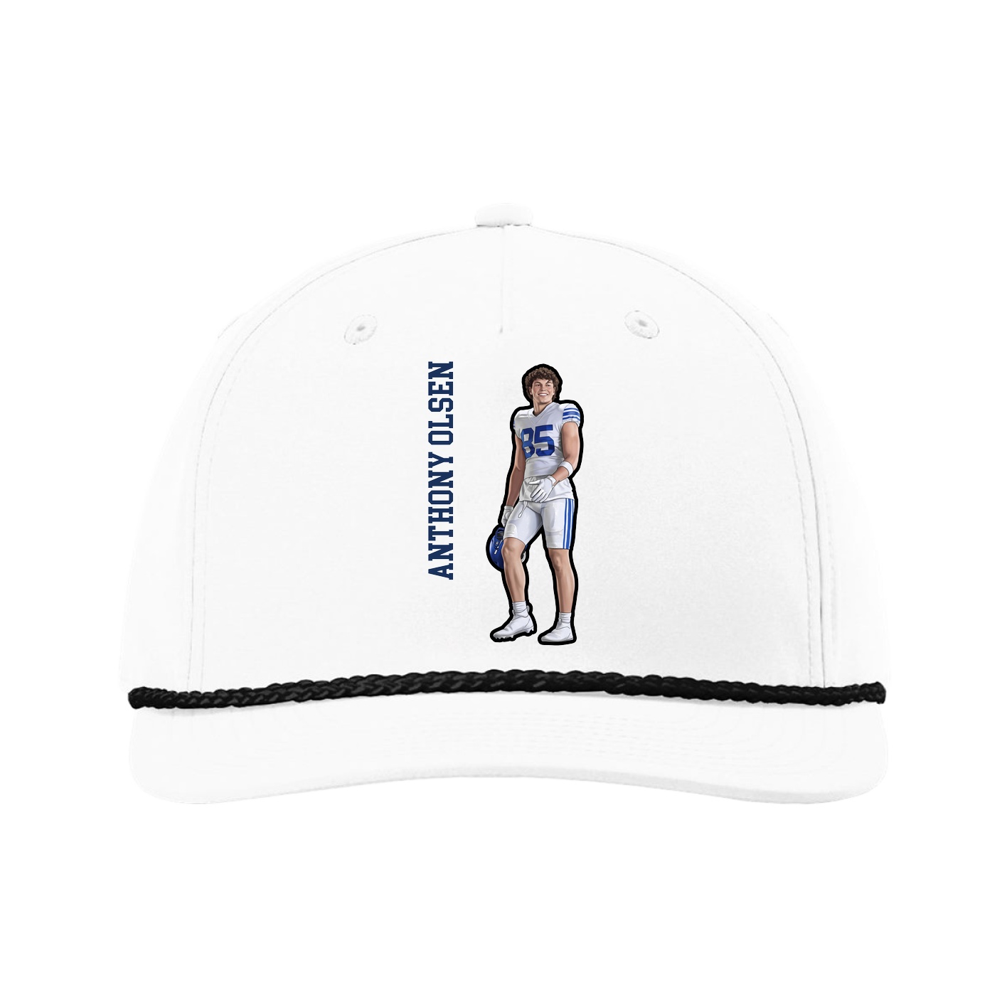 Five-Panel Classic Rope Cap — Name Vertical in White
